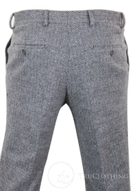 Pantalones de lana de espiga de tweed gris carbón para hombre - Gris
