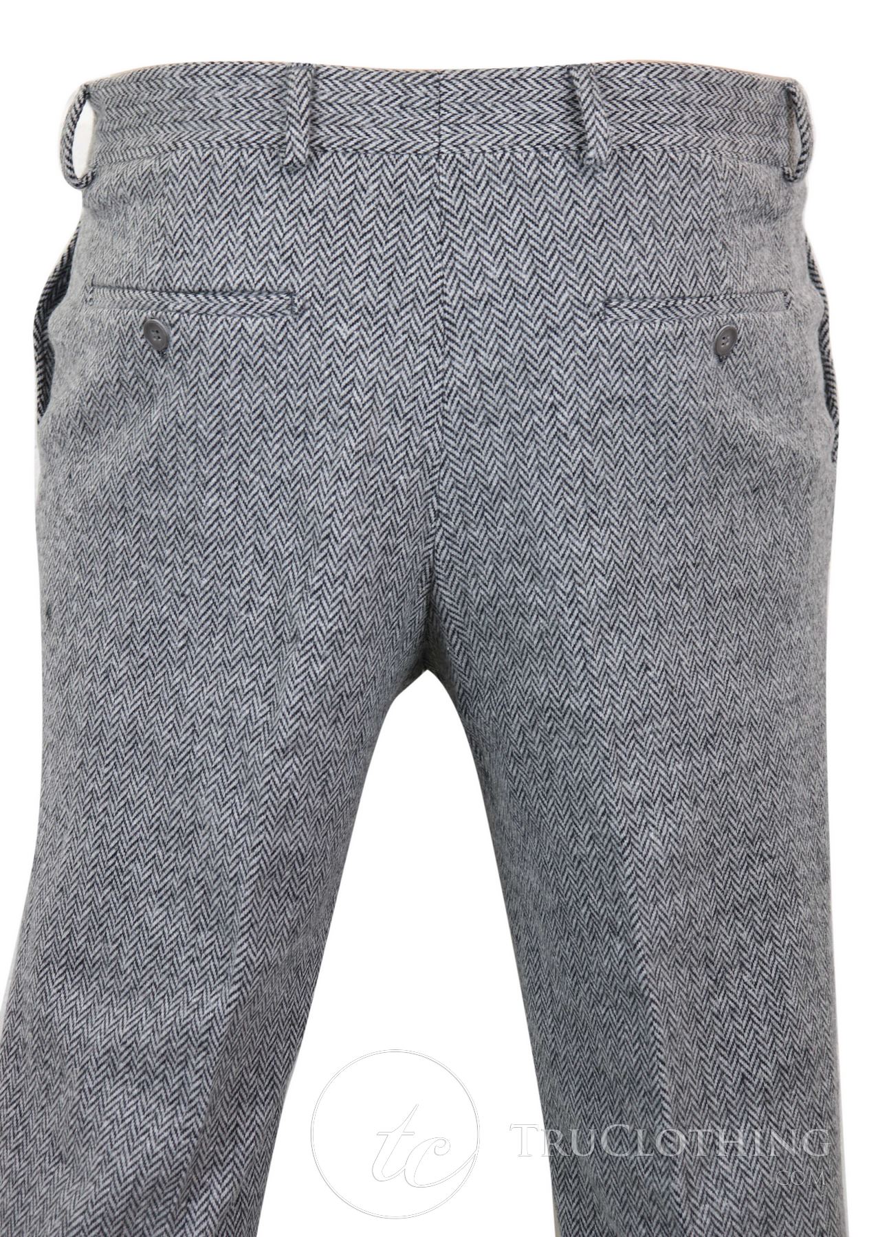 Pantalones de lana de espiga de tweed gris carbón para hombre - Gris