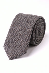 Corbata de tweed de mezcla de lana gris con estampado de espiga para hombre