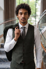 Corbata de tweed de mezcla de lana gris con estampado de espiga para hombre