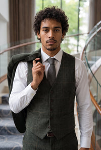 Corbata de tweed de mezcla de lana gris con estampado de espiga para hombre