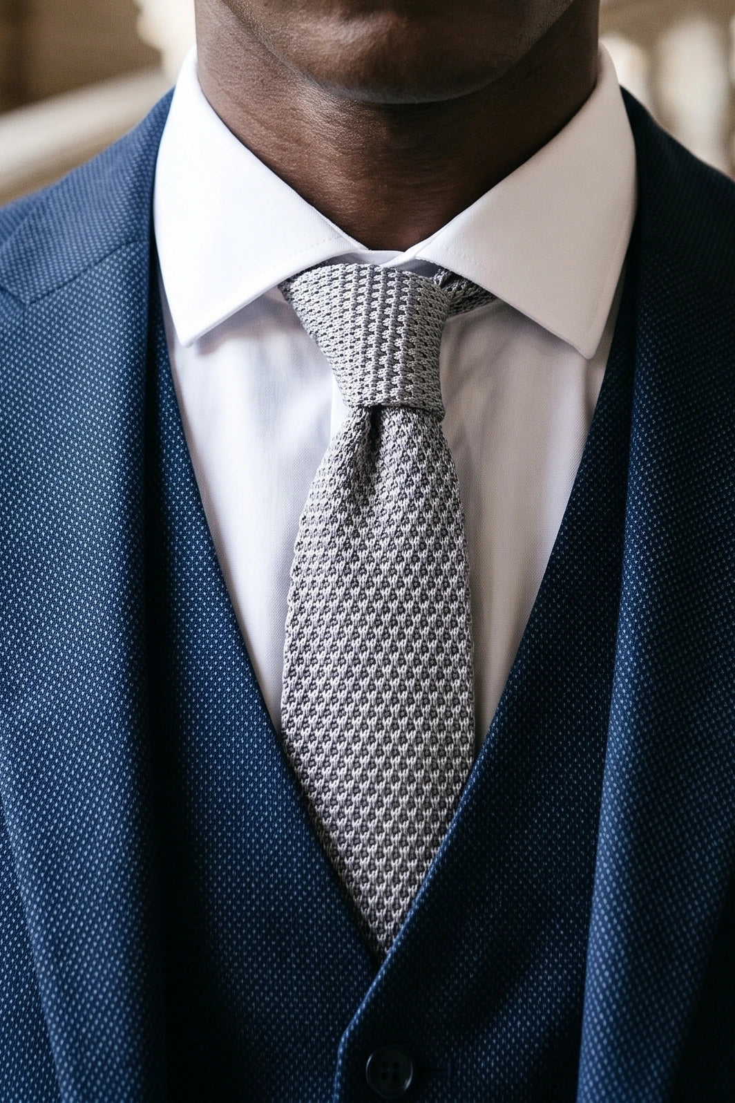 Corbata de punto gris lisa para hombre