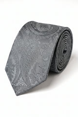 Set de regalo de corbata gris con estampado paisley para hombre