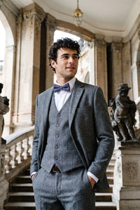 Pajarita de hombre de mezcla de lana y tweed gris