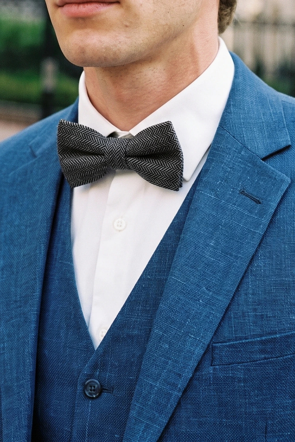 Pajarita de hombre de mezcla de lana y tweed gris
