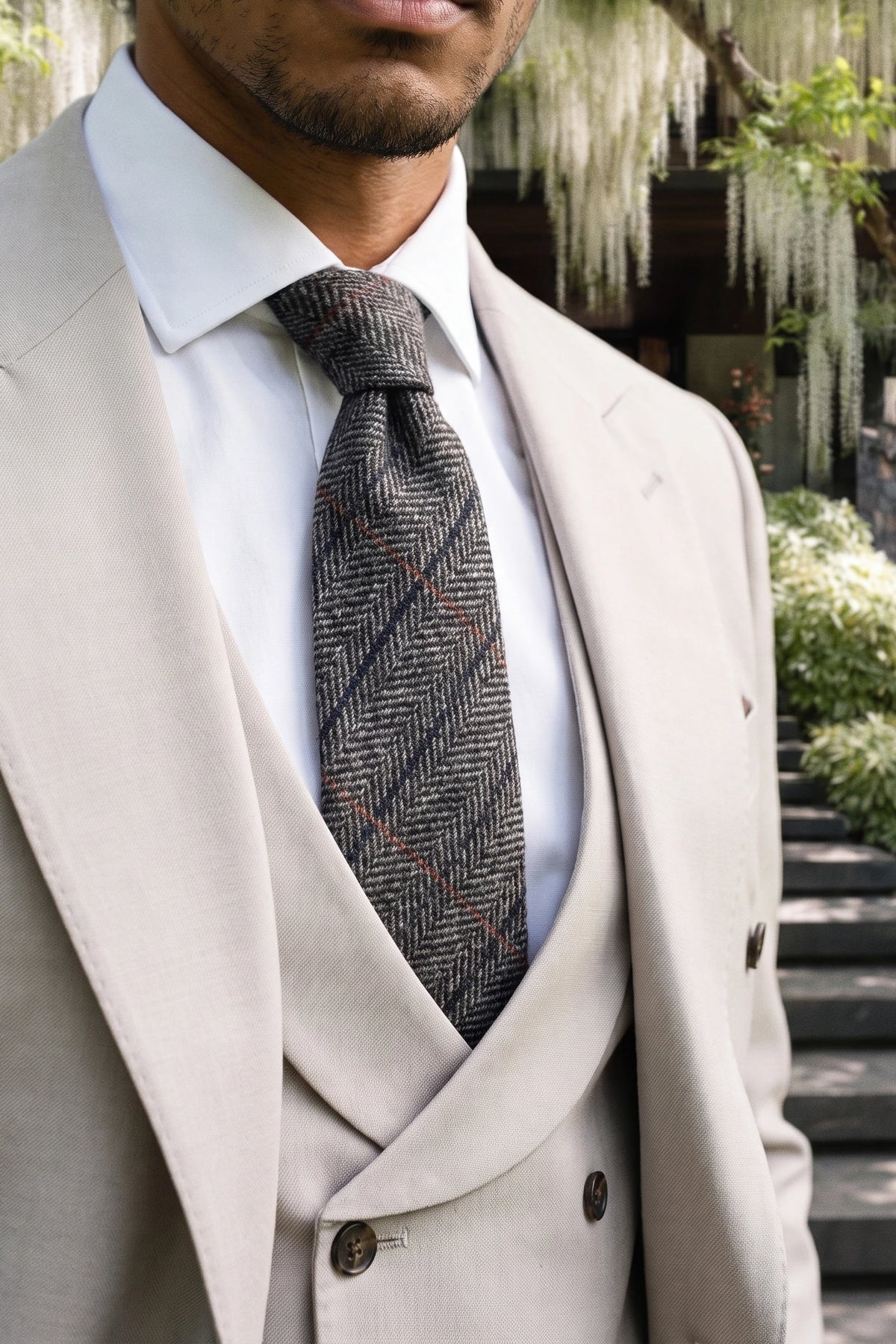 Corbata de tweed gris de mezcla de lana para hombre