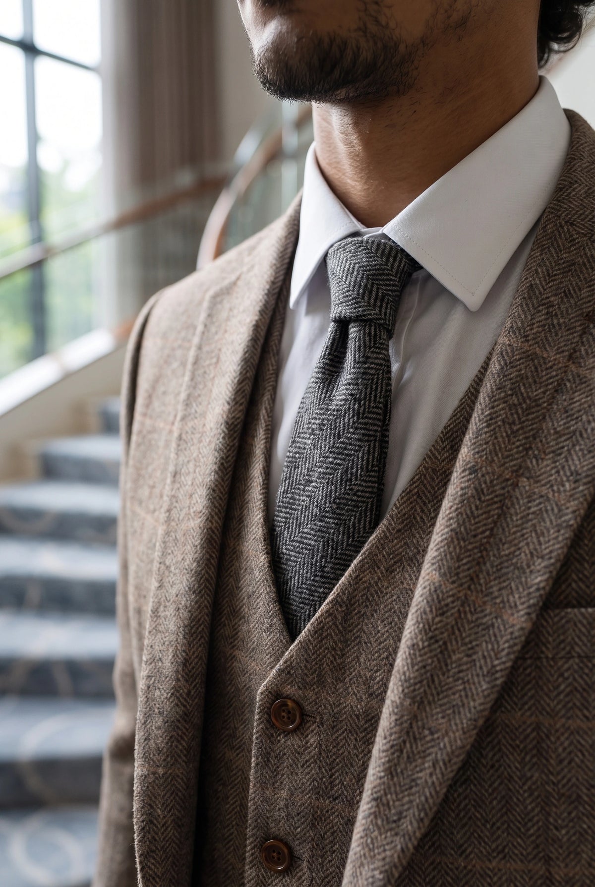 Corbata de tweed gris de mezcla de lana para hombre