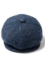 Gorra de hombre de tweed azul con estampado de espiga y 8 paneles