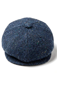 Gorra de hombre de tweed azul con estampado de espiga y 8 paneles