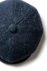 Gorra de hombre de tweed azul con estampado de espiga y 8 paneles