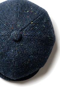 Gorra de hombre de tweed azul con estampado de espiga y 8 paneles