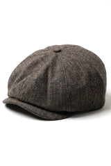 Gorra plana clásica de estilo Newsboy con estampado de espiga para hombre - Marrón
