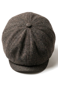 Gorra plana clásica de estilo Newsboy con estampado de espiga para hombre - Marrón