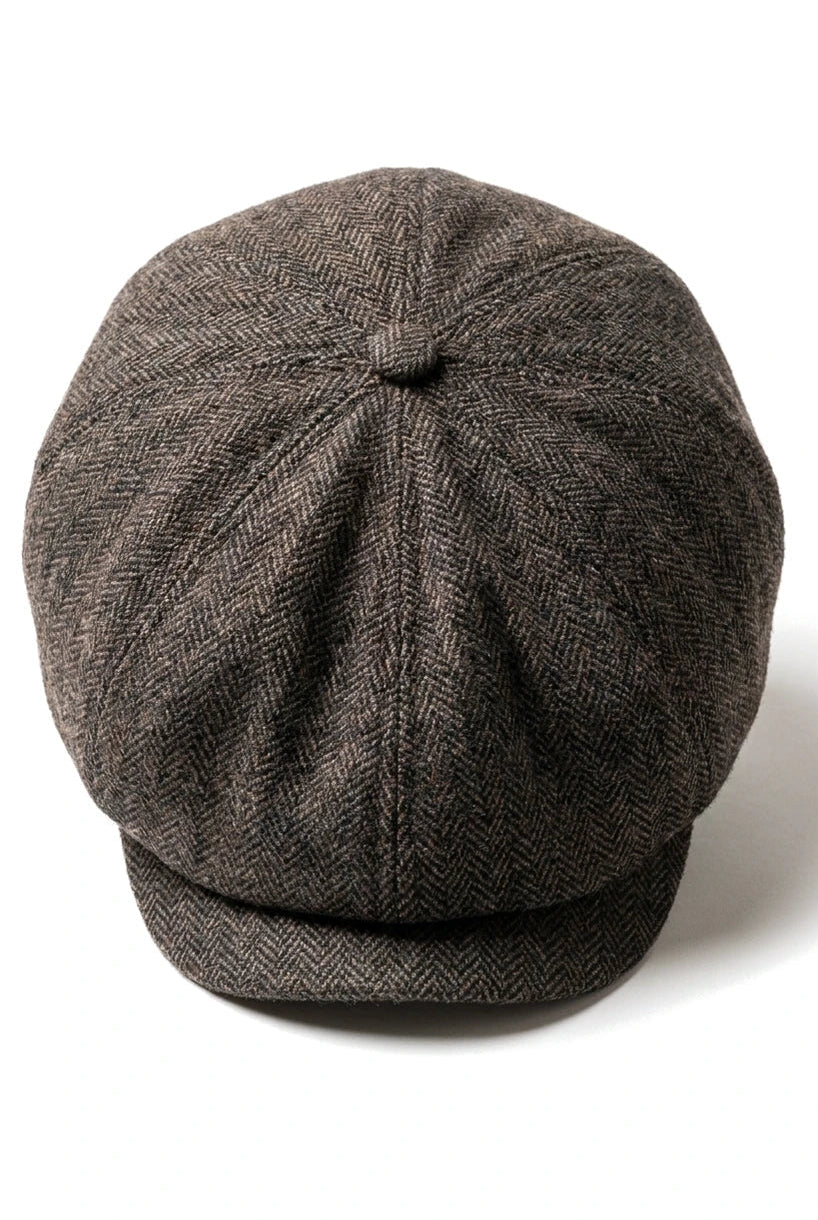 Gorra plana clásica de estilo Newsboy con estampado de espiga para hombre - Marrón