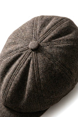 Gorra plana clásica de estilo Newsboy con estampado de espiga para hombre - Marrón