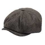Gorra plana clásica de estilo Newsboy con estampado de espiga para hombre - Marrón