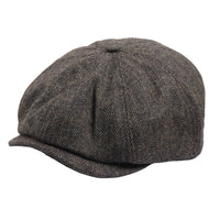 Gorra plana clásica de estilo Newsboy con estampado de espiga para hombre - Marrón