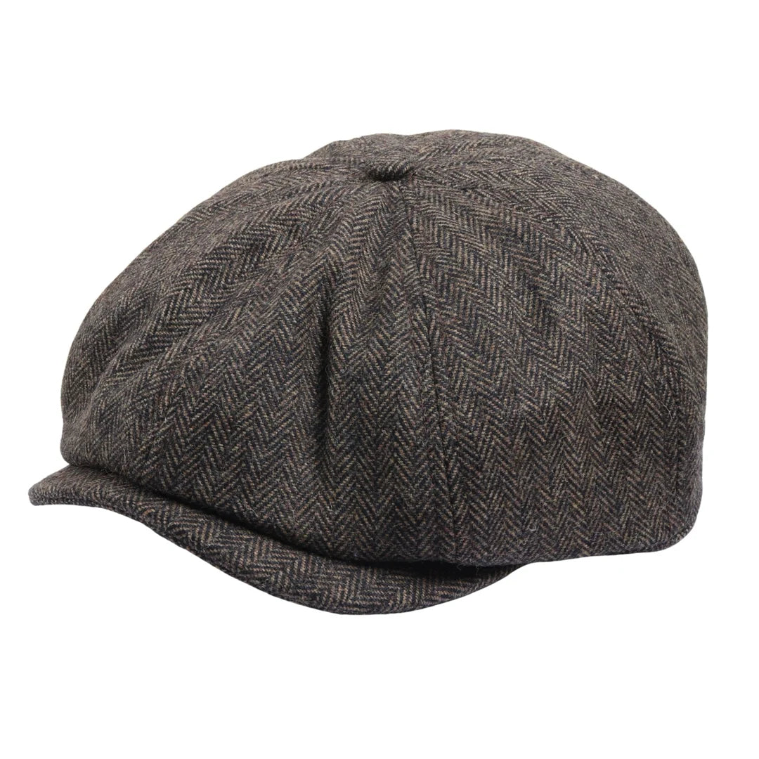 Gorra plana clásica de estilo Newsboy con estampado de espiga para hombre - Marrón
