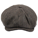 Gorra plana clásica de estilo Newsboy con estampado de espiga para hombre - Marrón