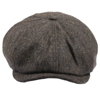 Gorra plana clásica de estilo Newsboy con estampado de espiga para hombre - Marrón