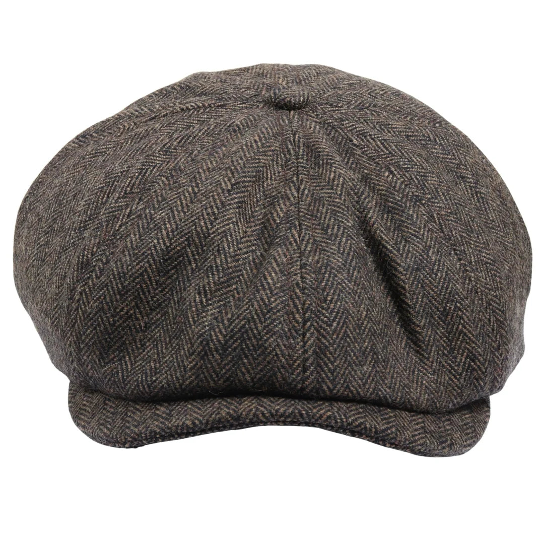 Gorra plana clásica de estilo Newsboy con estampado de espiga para hombre - Marrón