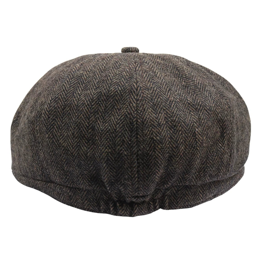 Gorra plana clásica de estilo Newsboy con estampado de espiga para hombre - Marrón