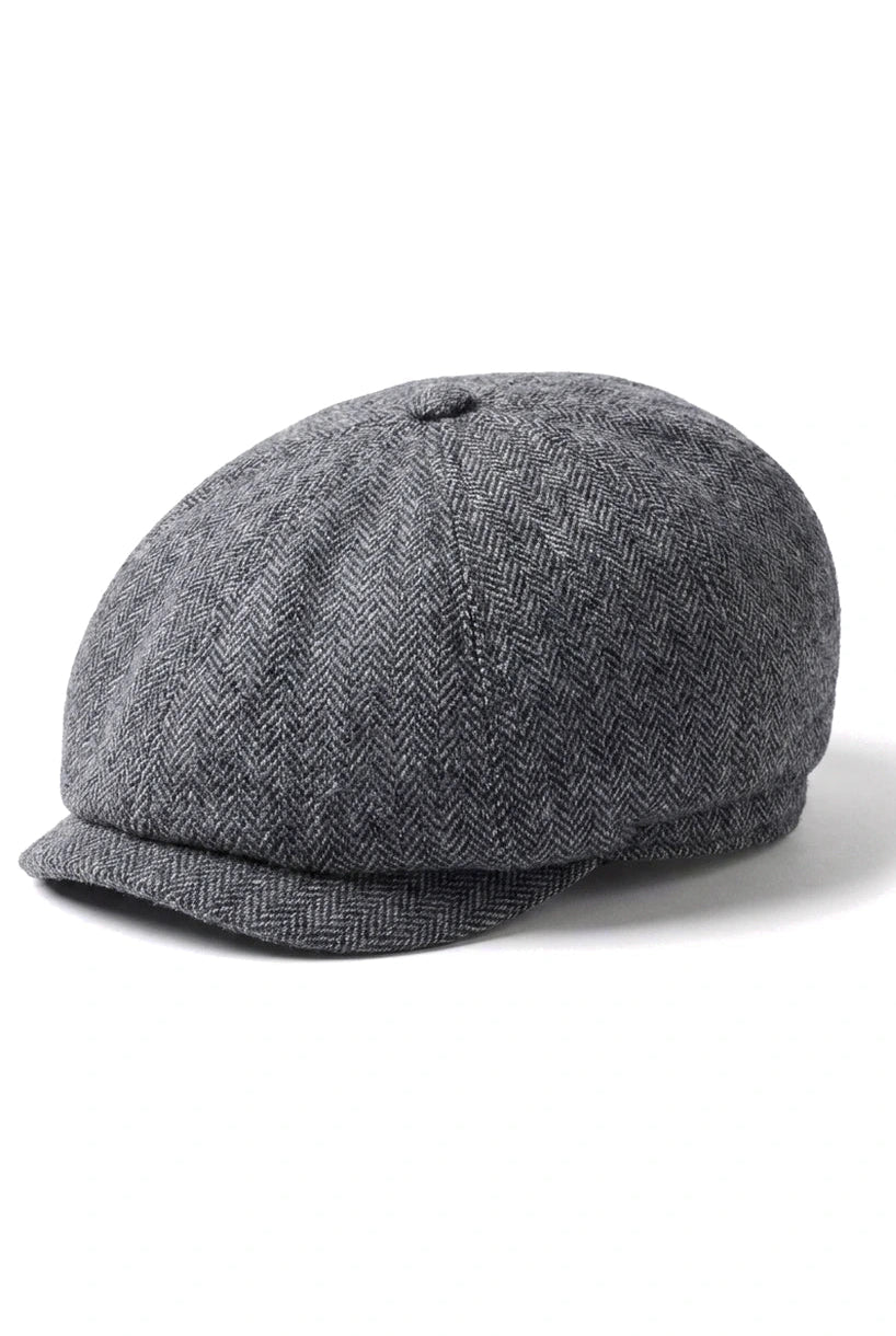 Gorra plana clásica de estilo newsboy con estampado de espiga para hombre - Gris