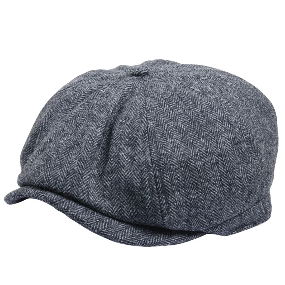 Gorra plana clásica de estilo newsboy con estampado de espiga para hombre - Gris