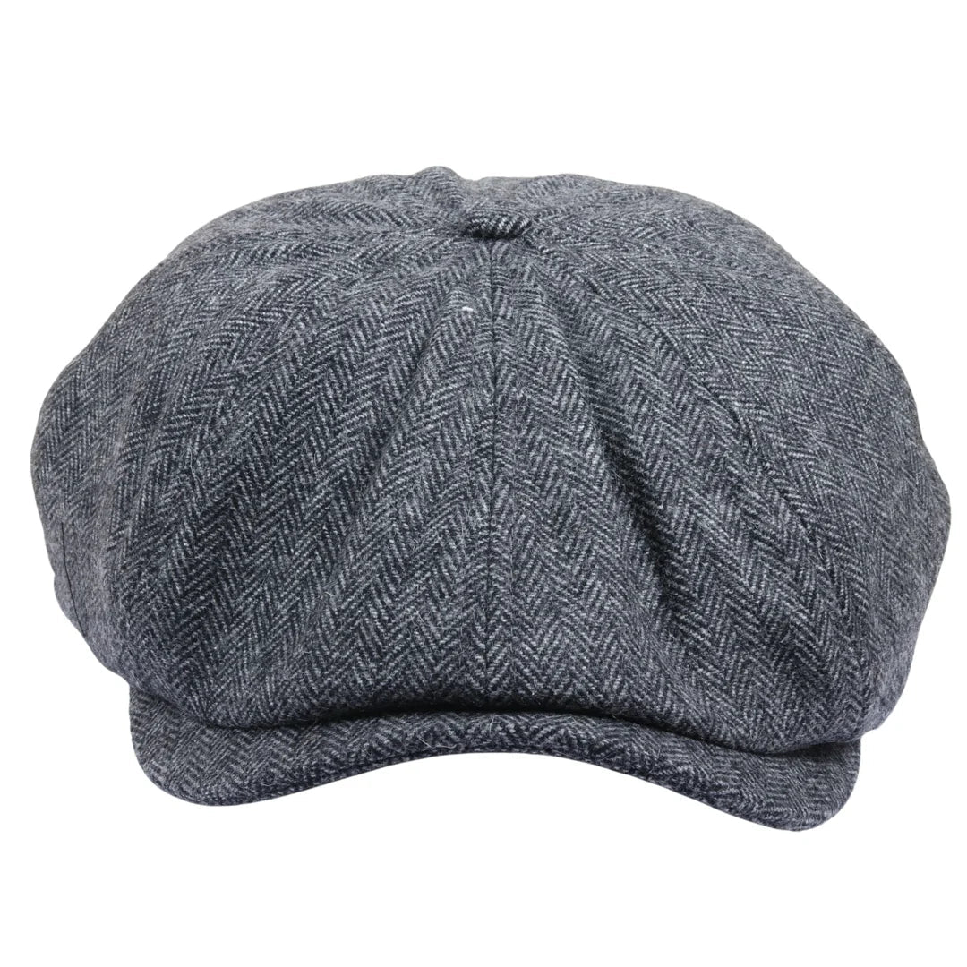 Gorra plana clásica de estilo newsboy con estampado de espiga para hombre - Gris