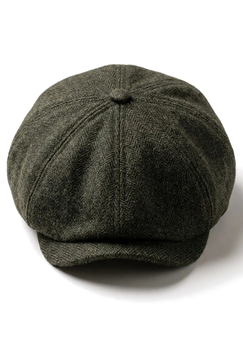 Gorra plana clásica de estilo Newsboy con estampado de espiga para hombre - Verde oliva