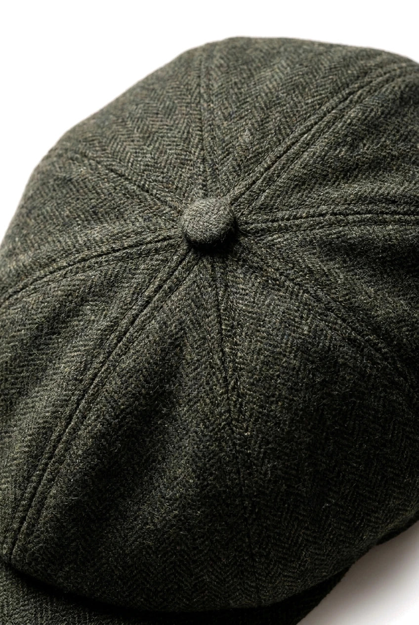 Gorra plana clásica de estilo Newsboy con estampado de espiga para hombre - Verde oliva