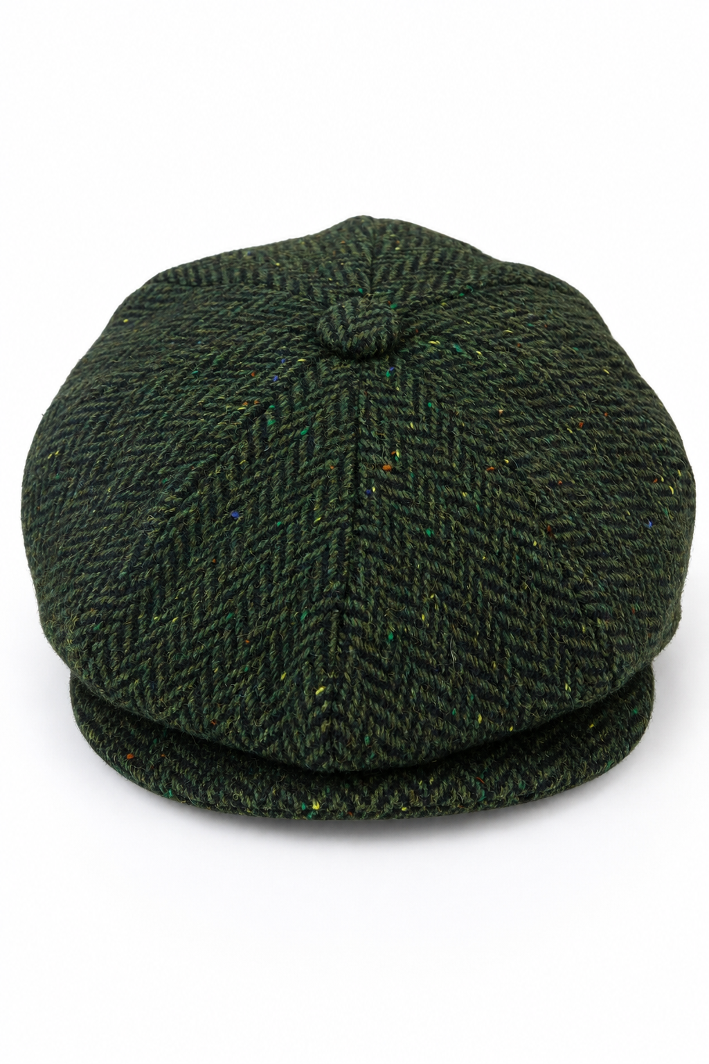 Gorra de hombre de 8 paneles de tweed con estampado de espiga, color oliva.