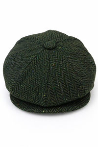 Gorra de hombre de 8 paneles de tweed con estampado de espiga, color oliva.