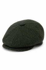 Gorra de hombre de 8 paneles de tweed con estampado de espiga, color oliva.