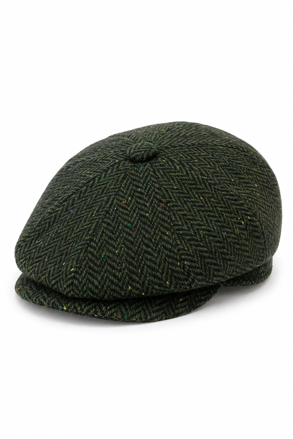 Gorra de hombre de 8 paneles de tweed con estampado de espiga, color oliva.