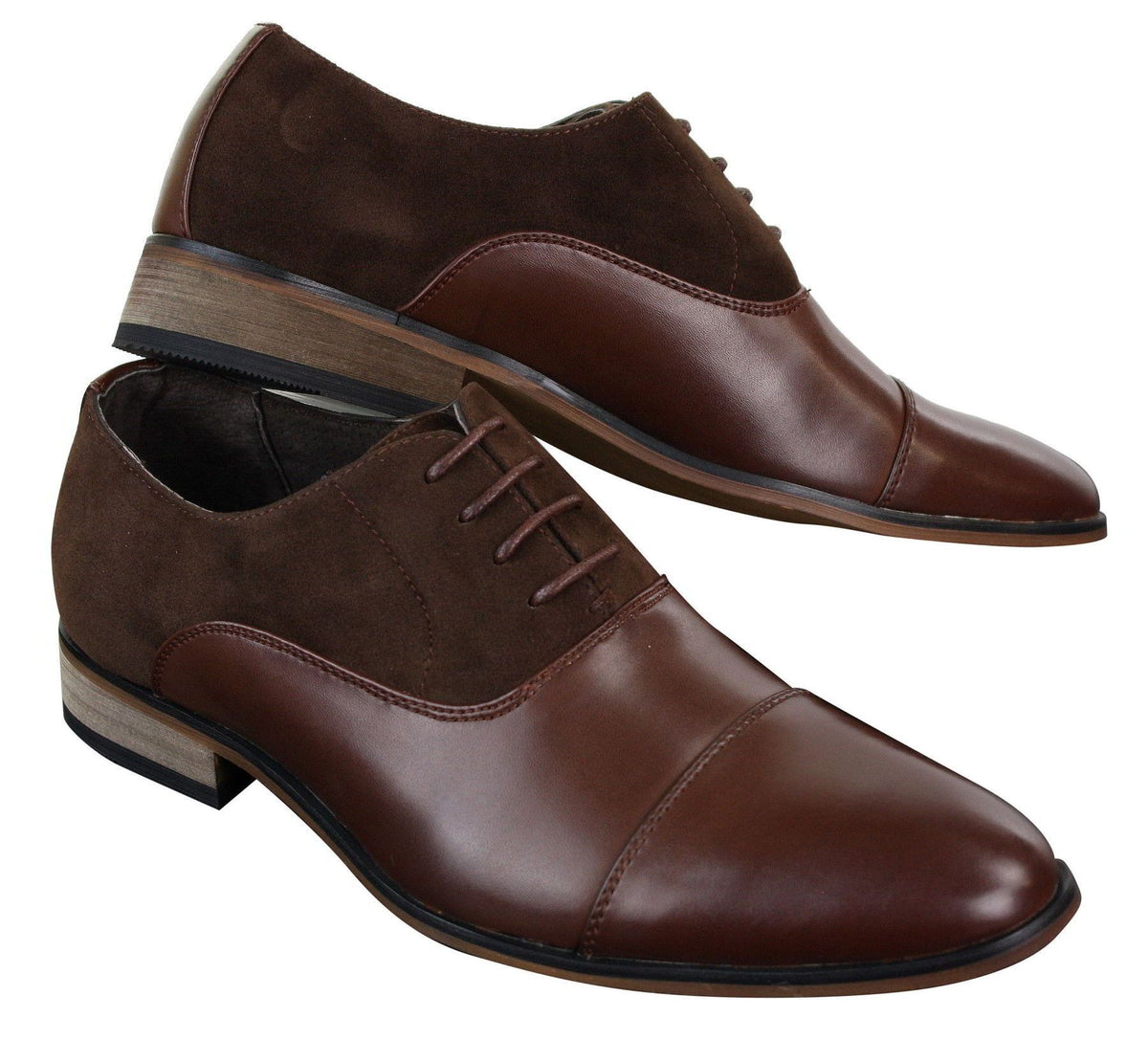 Zapatos de diseñador elegantes e informales de cuero italiano y gamuza para hombre, color marrón, azul marino y negro.