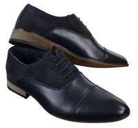 Zapatos de diseñador elegantes e informales de cuero italiano y gamuza para hombre, color marrón, azul marino y negro.