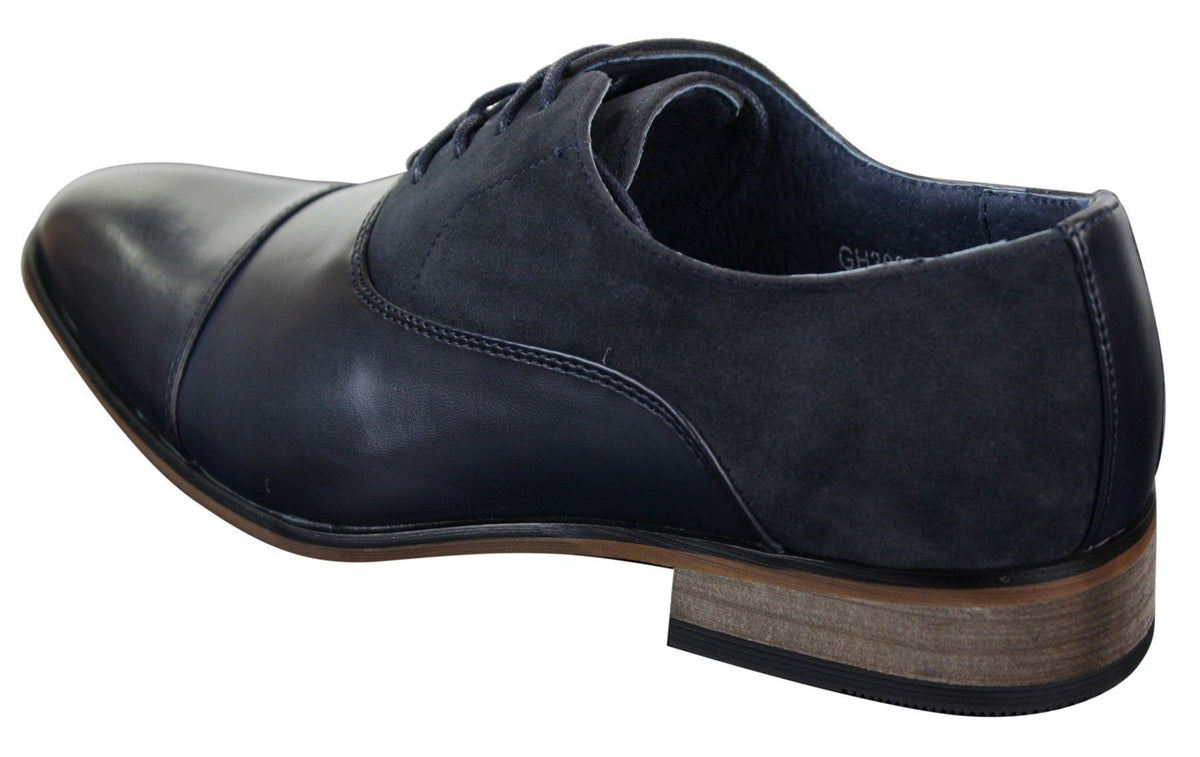 Zapatos de diseñador elegantes e informales de cuero italiano y gamuza para hombre, color marrón, azul marino y negro.