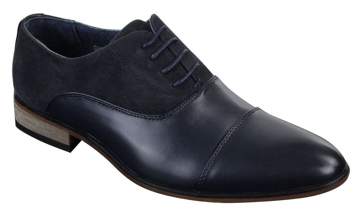 Zapatos de diseñador elegantes e informales de cuero italiano y gamuza para hombre, color marrón, azul marino y negro.