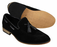 Mocasines italianos para hombre, estilo mocasín, con borlas, de ante, color azul, negro y marrón.