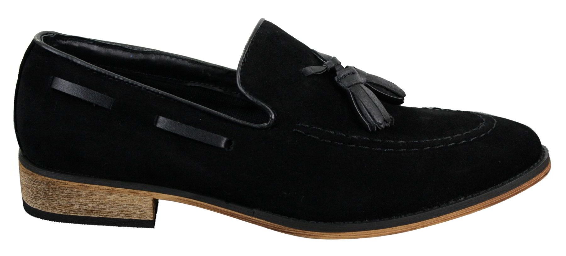 Mocasines italianos para hombre, estilo mocasín, con borlas, de ante, color azul, negro y marrón.