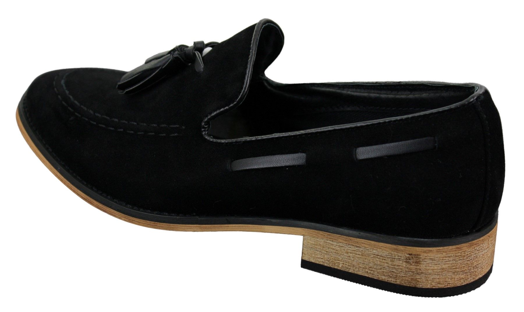Mocasines italianos para hombre, estilo mocasín, con borlas, de ante, color azul, negro y marrón.