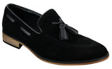 Mocasines italianos para hombre, estilo mocasín, con borlas, de ante, color azul, negro y marrón.