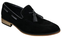 Mocasines italianos para hombre, estilo mocasín, con borlas, de ante, color azul, negro y marrón.