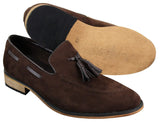 Mocasines italianos para hombre, estilo mocasín, con borlas, de ante, color azul, negro y marrón.