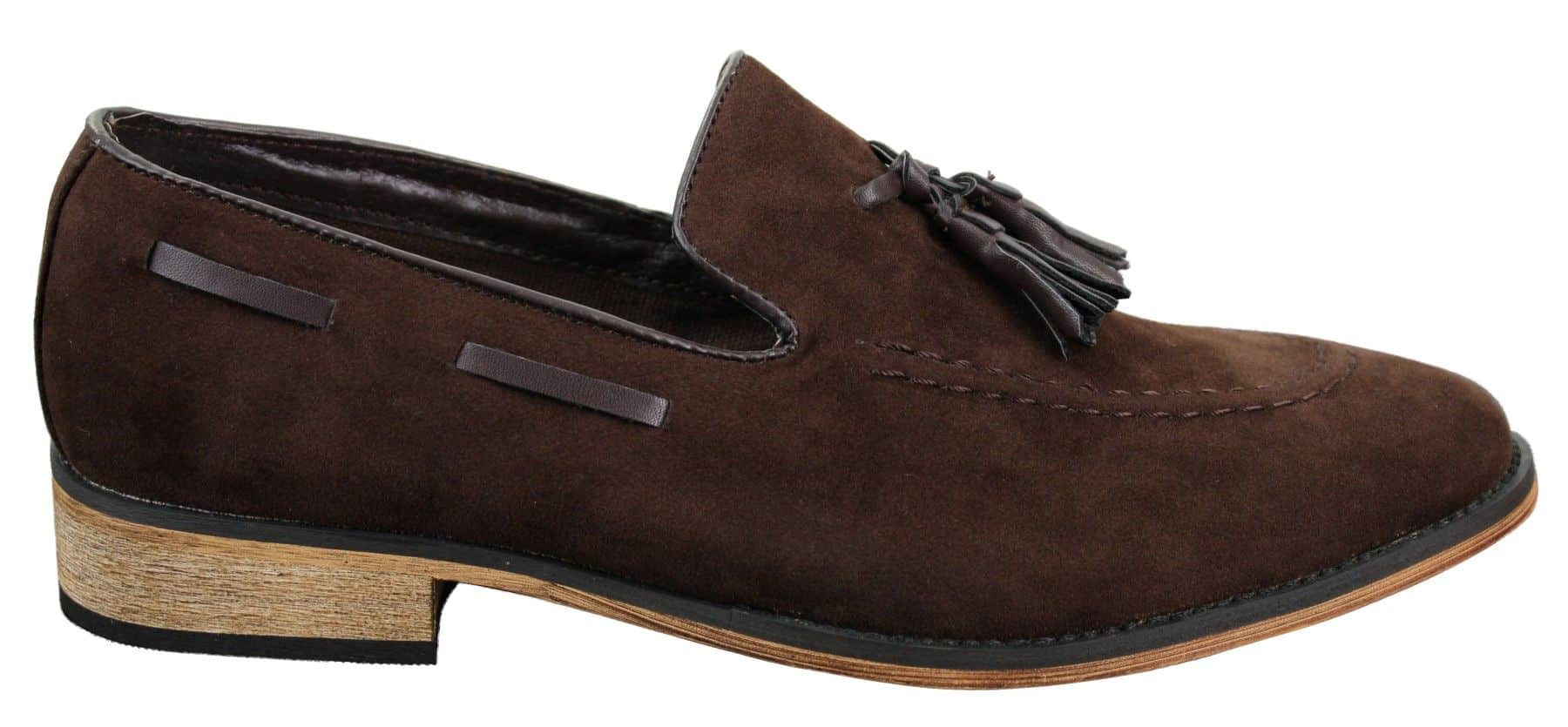Mocasines italianos para hombre, estilo mocasín, con borlas, de ante, color azul, negro y marrón.
