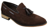 Mocasines italianos para hombre, estilo mocasín, con borlas, de ante, color azul, negro y marrón.