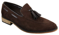 Mocasines italianos para hombre, estilo mocasín, con borlas, de ante, color azul, negro y marrón.