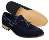 Mocasines italianos para hombre, estilo mocasín, con borlas, de ante, color azul, negro y marrón.