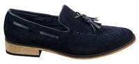 Mocasines italianos para hombre, estilo mocasín, con borlas, de ante, color azul, negro y marrón.